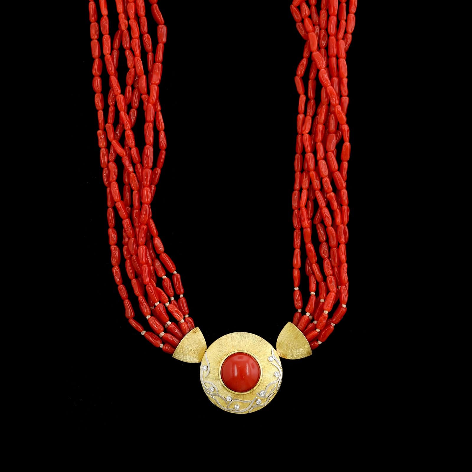 ESTATE ALISHAN Alishan 18K Yellow Gold and Platinum Estate Coral and Diamond Necklace