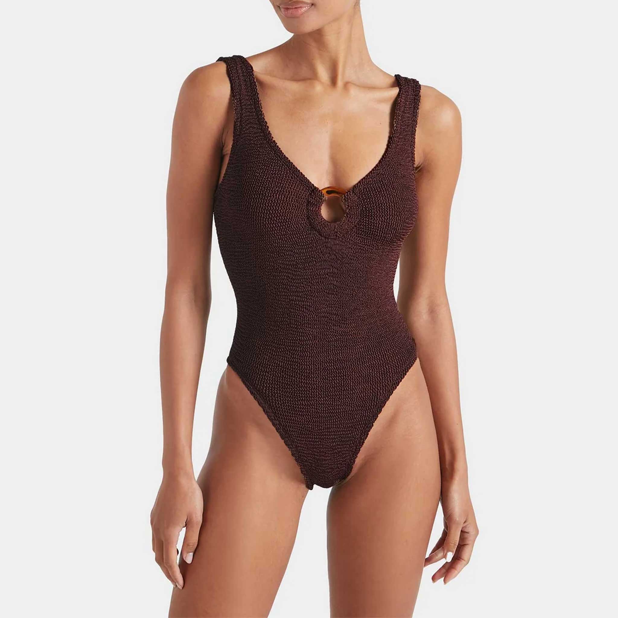 HUNZA G Celine Swim in Metallic Chocolate