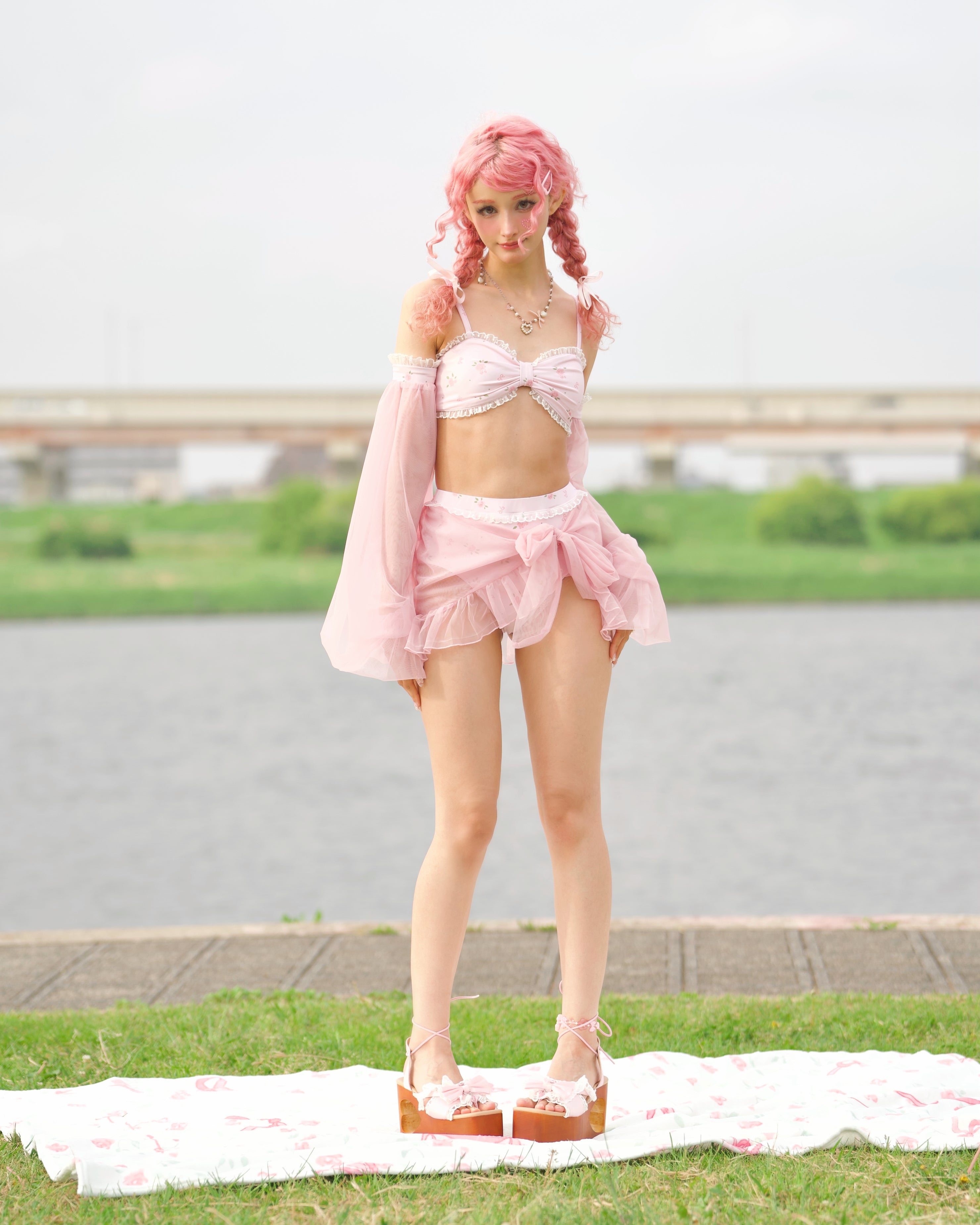 VINA OF THE VALLEY Flutters in the Breeze Two Piece Swimsuit Pink BOTTOM PREORDER