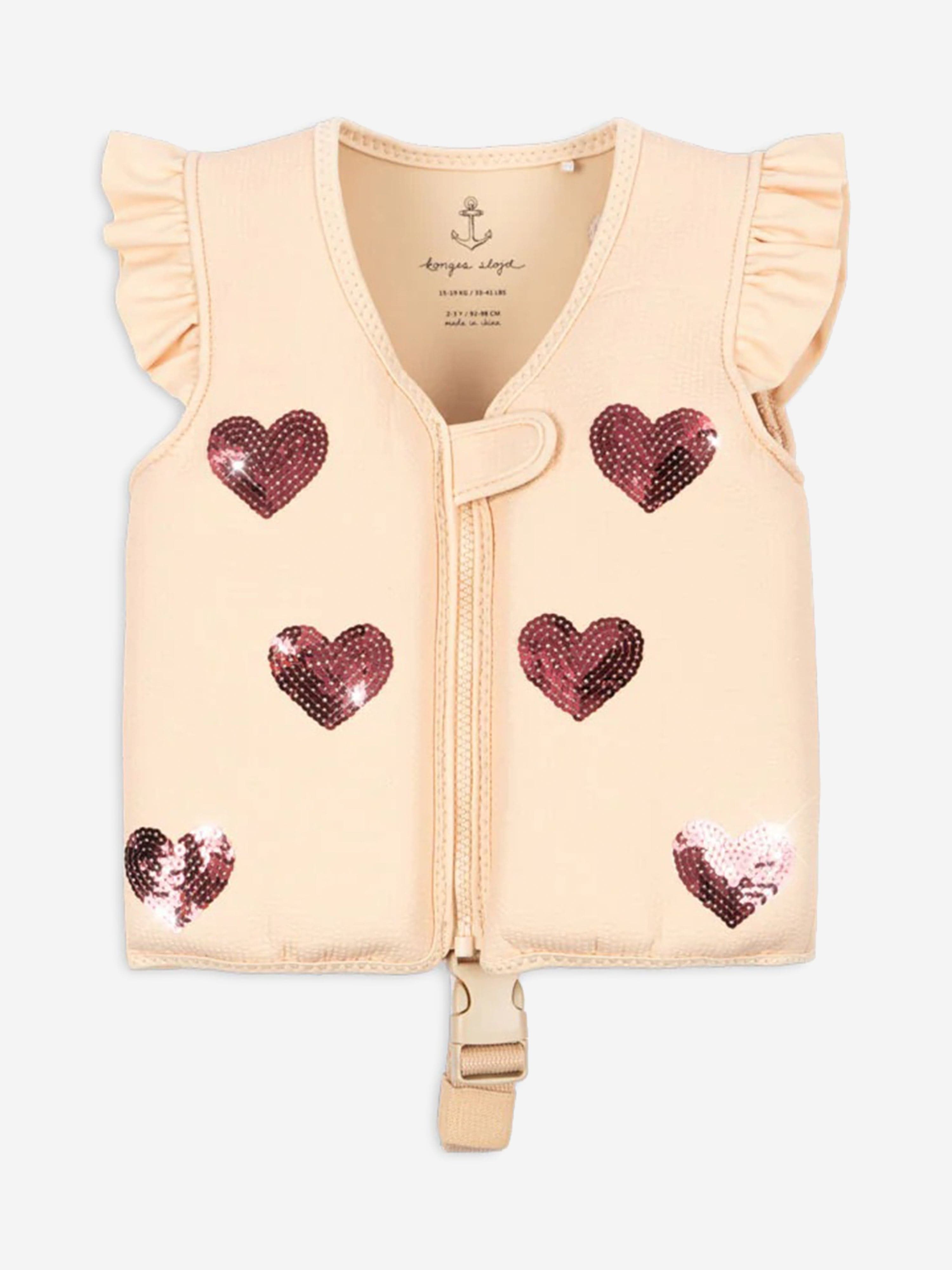 KONGES SLOJD Girls Avery Sequin Hearts Swim Vest in Ivory