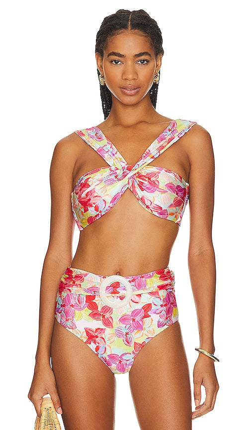 PatBO Hydrangea Off The Shoulder Bikini Top in Pink