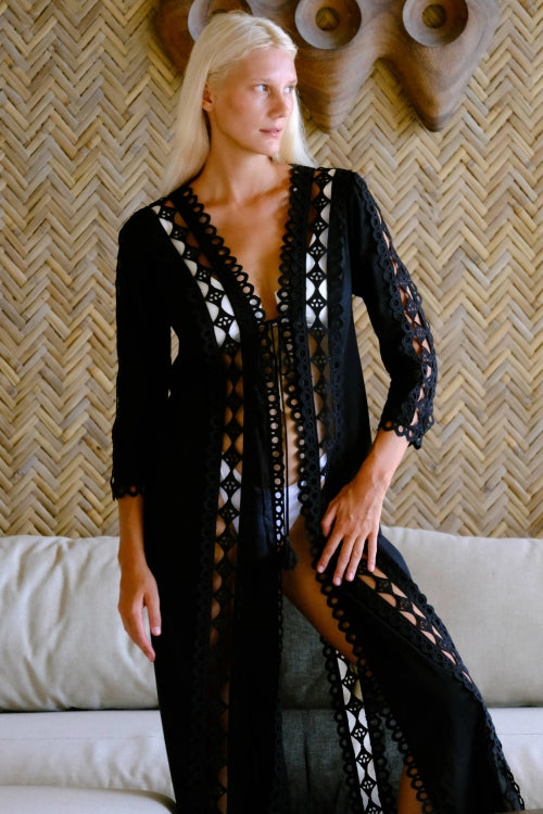 Pranella Saya Kimono Tunic Dress Cover Up   Black