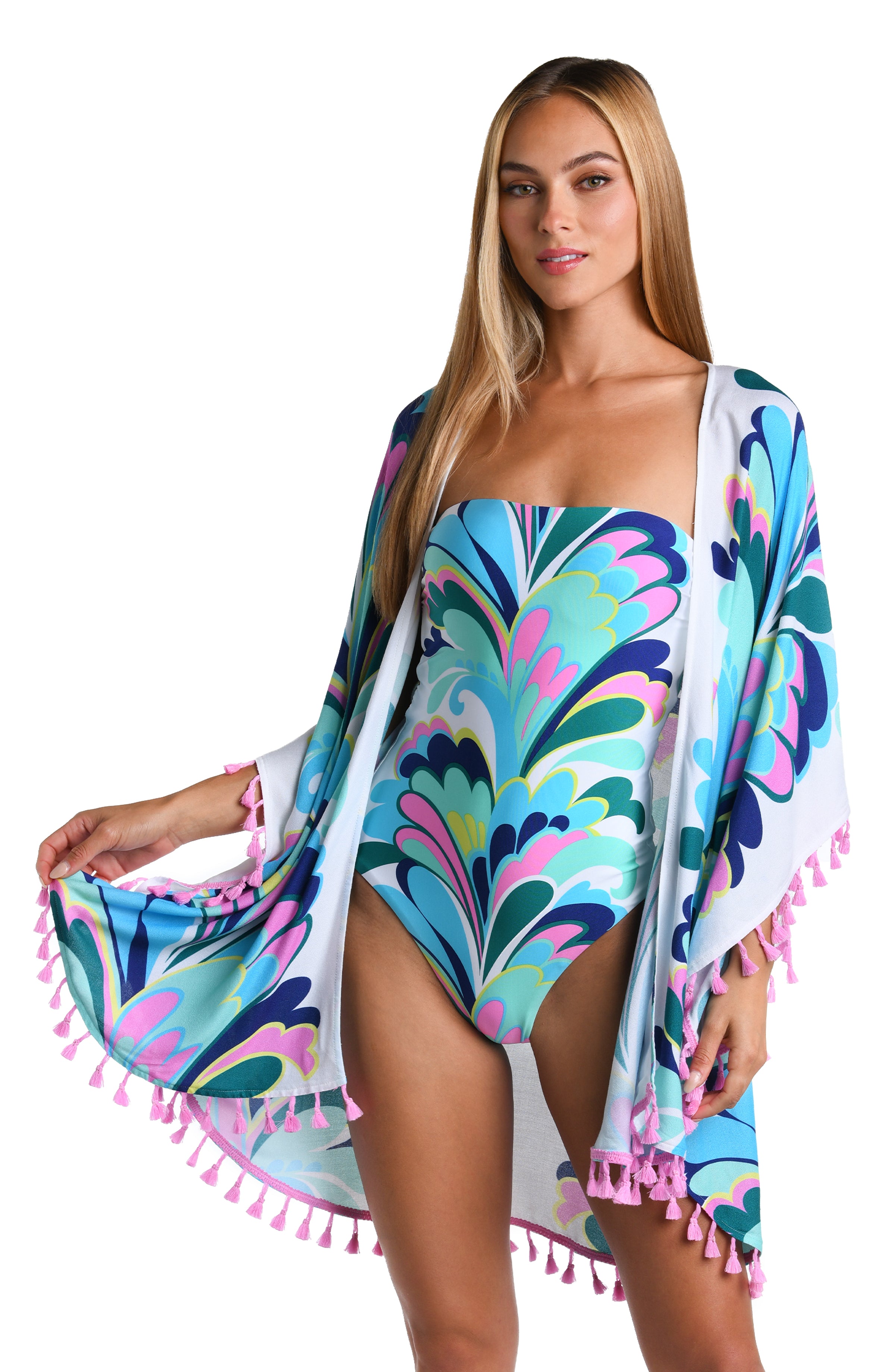 Sunshine 79 Far Out Feathers Open Front Kimono   FINAL SALE