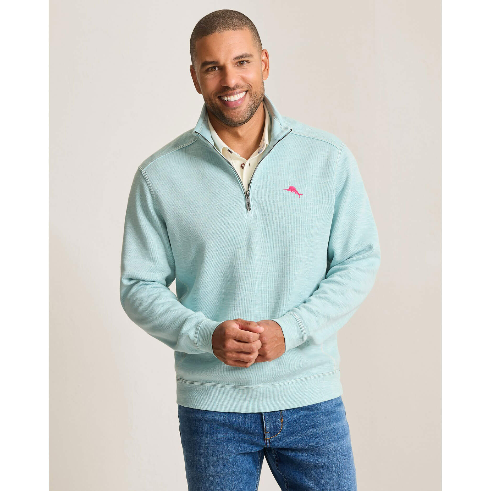 TOMMY BAHAMA MENS Tommy Bahama Men's Tobago Bay Half Zip Sweater   Sterling Blue