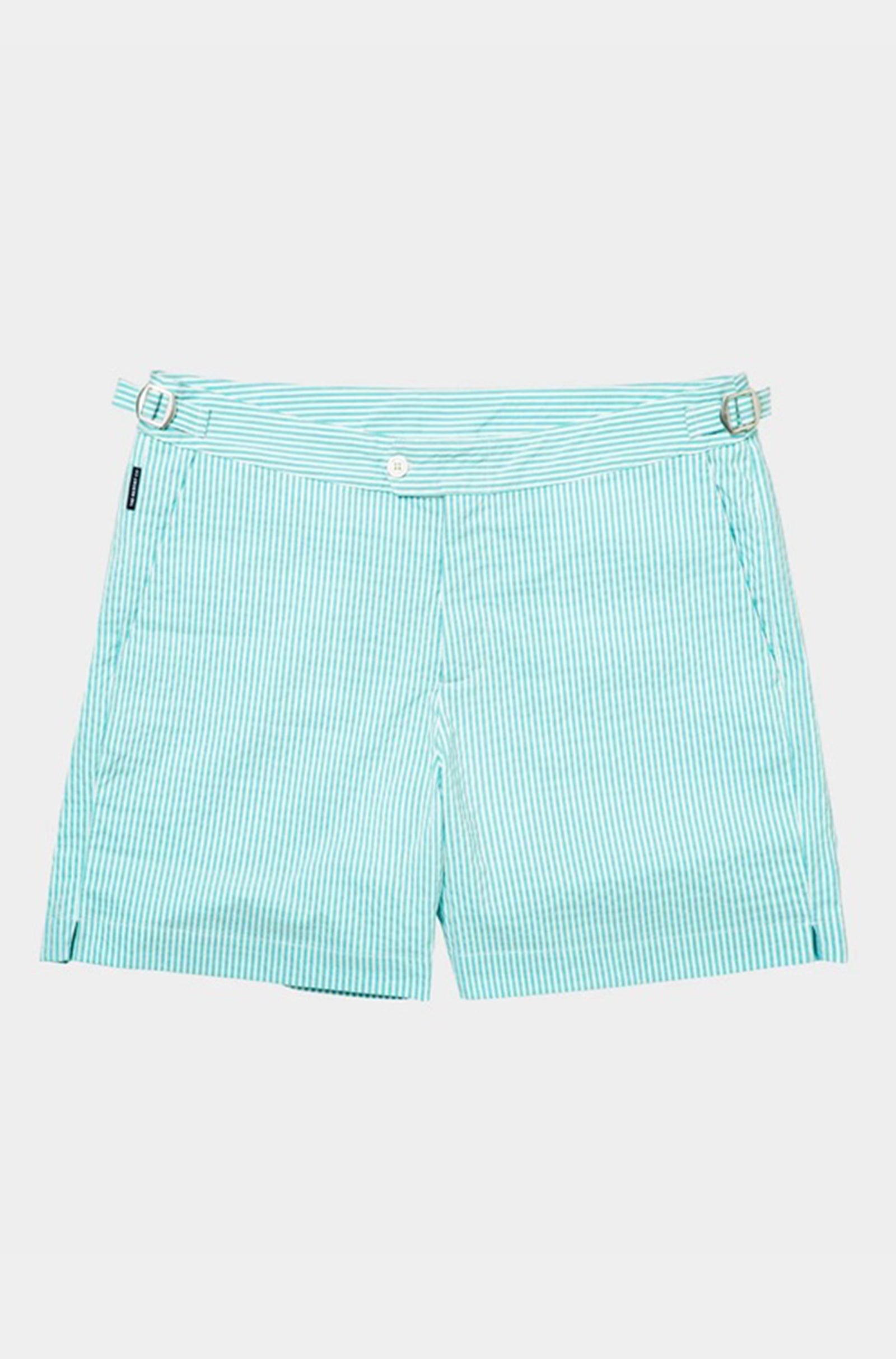 THE RESORT CO   Tailored Swim Shorts In Turquoise Seersucker SS21007
