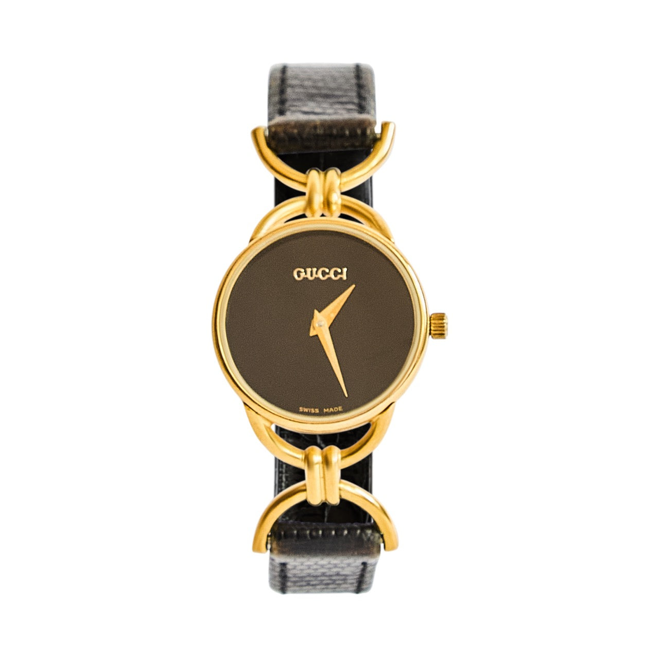 VINTAGE THREADS Gucci 6002L Black Quartz Dial Gold Plated Watch
