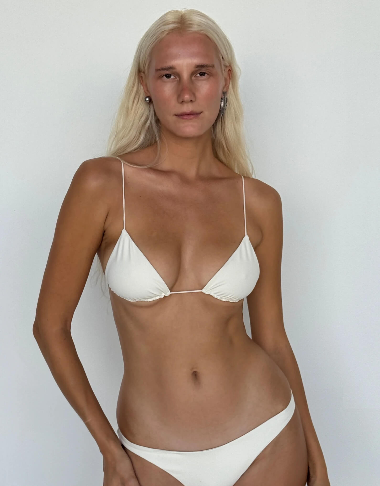ZIAH Fine Strap Triangle Bikini Top Ecru