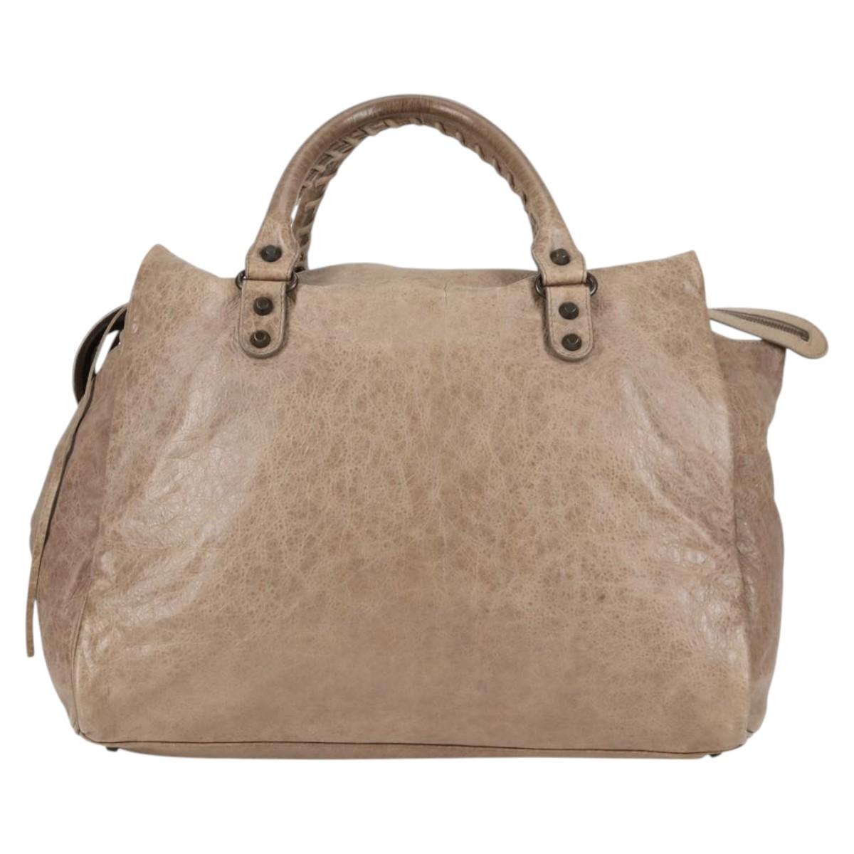 BALENCIAGA The City Hand Bag Leather 2way Beige 285347 Auth ac3781M