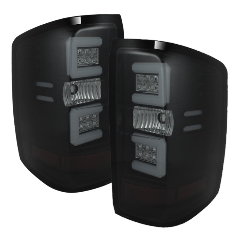 Spyder 14 18 Chevy 1500 / 15 19 GMC 3500 Dually / Bar LED Tail Lights Blk Smke ALT YD CS14 LBLED BSM