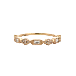 VENETTI Yellow Gold Baguette and Round Diamond Stackable Band