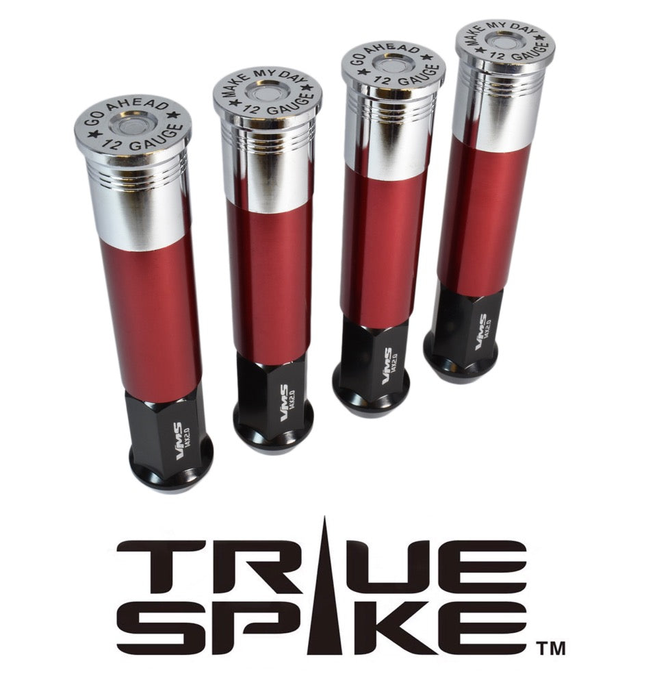 VMS RACING 9/16 18 127MM LONG SHOTGUN SHELL FORGED STEEL "GO AHEAD MAKE MY DAY" LUG NUTS WITH ANODIZED ALUMINUM CAP 65 87 CHEVROLET (8 LUG) C20 C30 K20 K30  GMC 02 11 DODGE RAM 80 98 FORD F250 F350 / CAP: 20MM DIAMETER 76MM HEIGHT PART # LGC039/40/41/42
