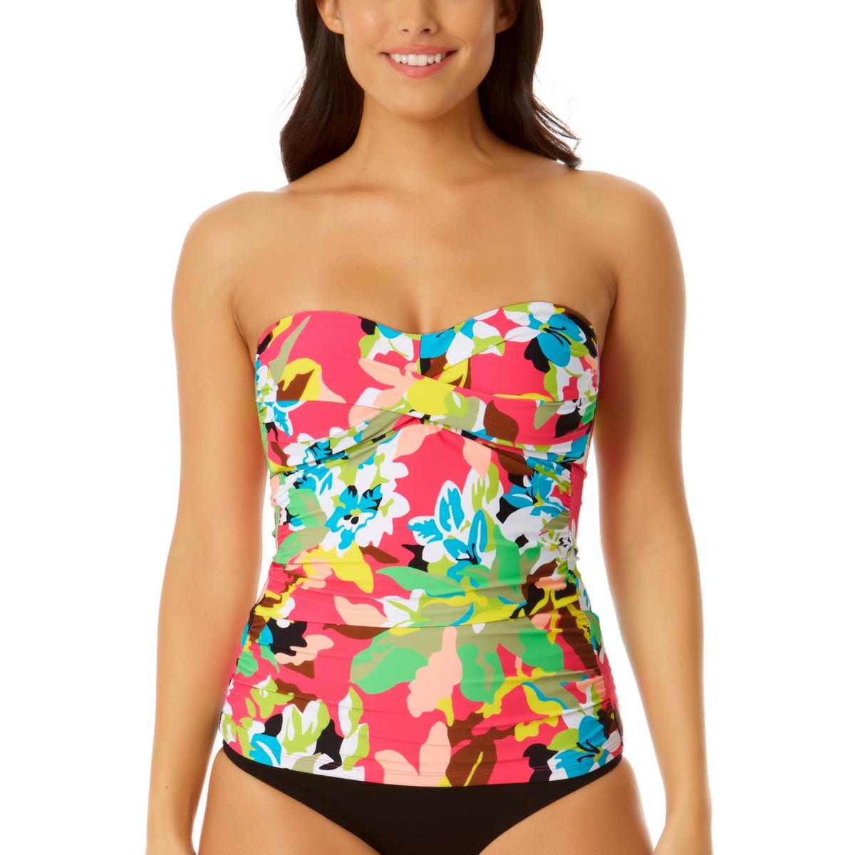 Anne Cole Womens Floral Print Bandeau Tankini Swim Top