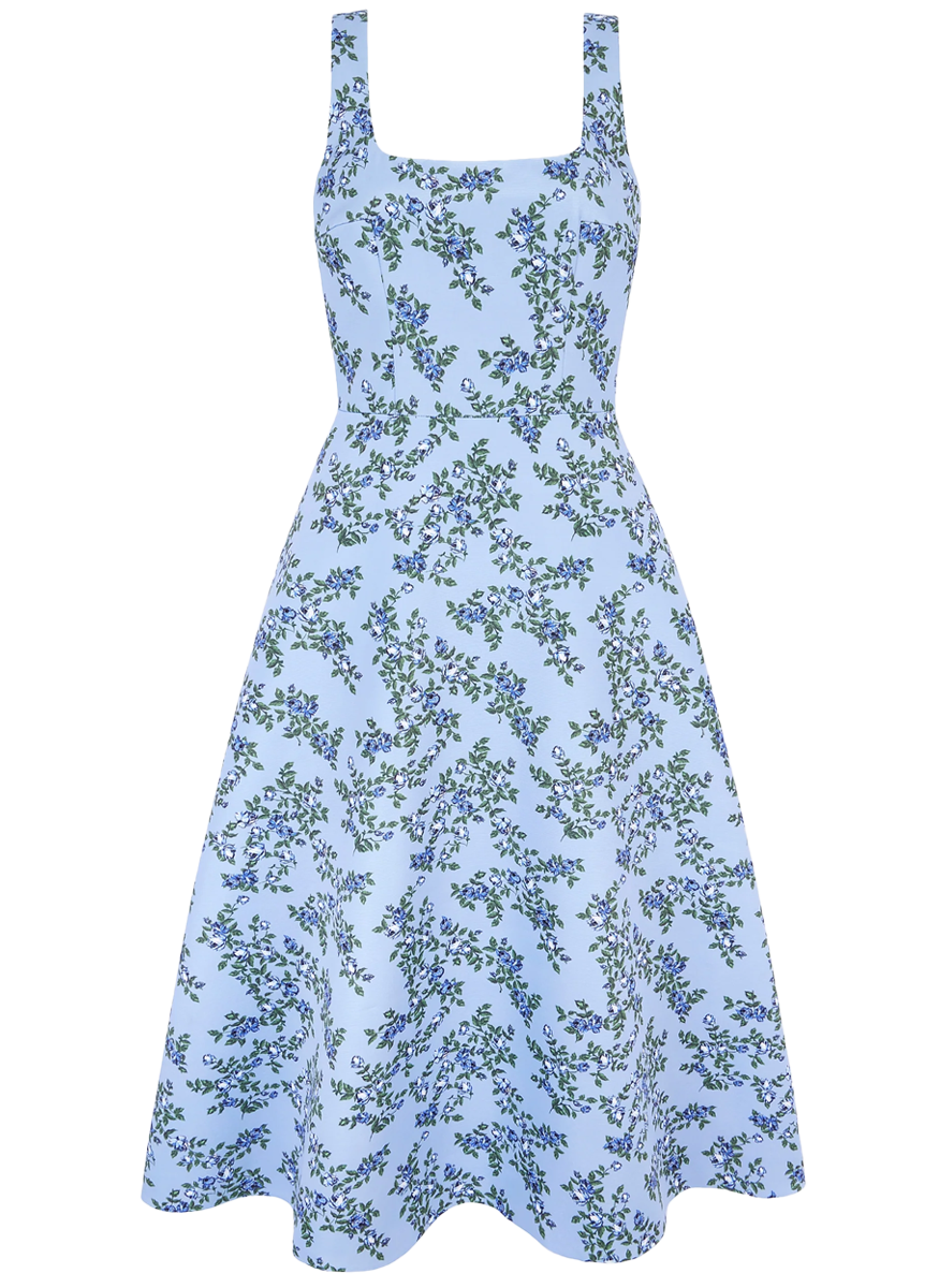EMILIA WICKSTEAD Shiloh Taffeta Faille Dress in Blue Roses