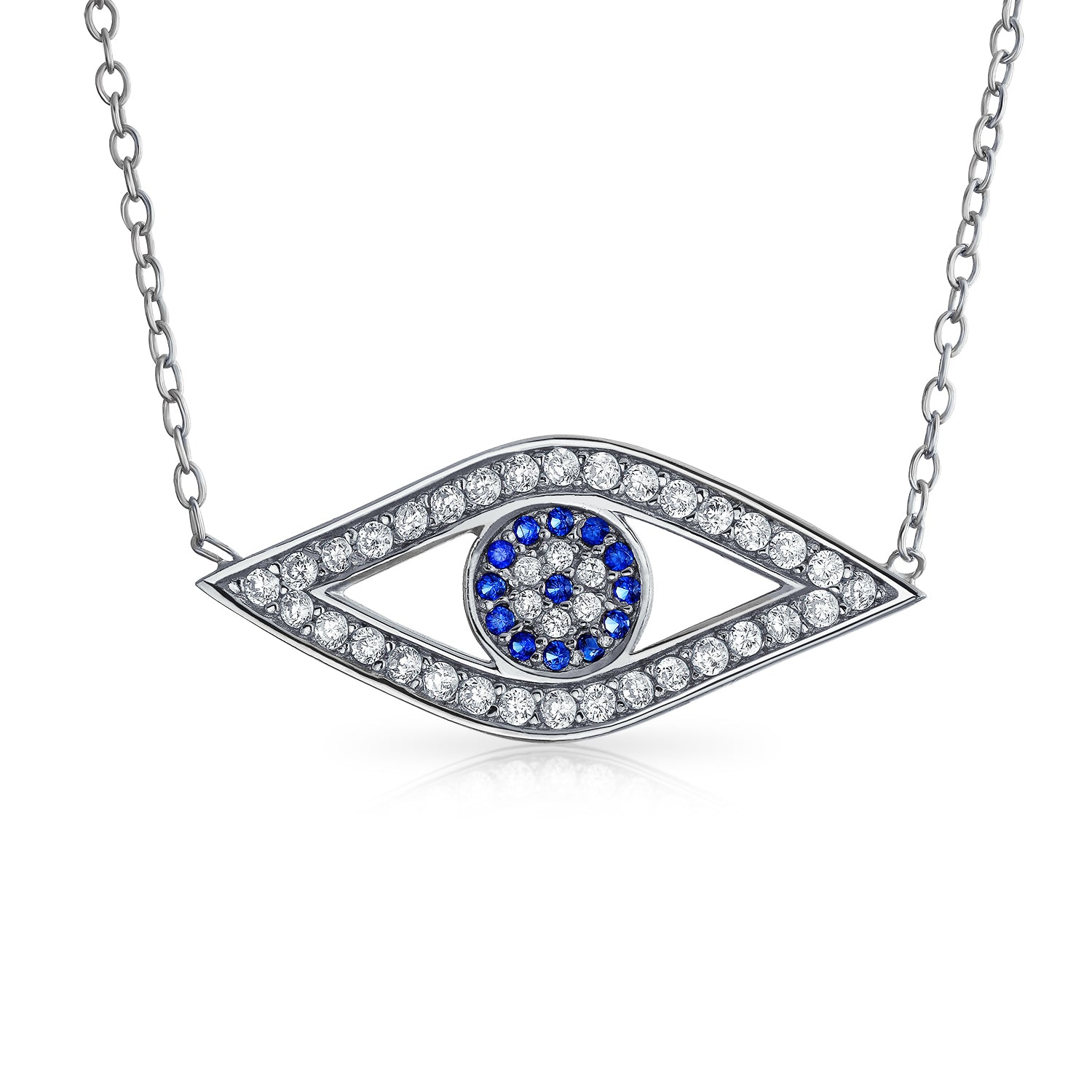 BLING JEWELRY Turkish Blue Evil Eye Pendant Necklace with Pave CZ in Sterling Silver