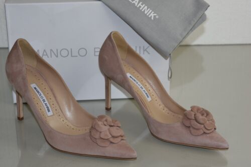 NEW MANOLO BLAHNIK Camelia PUMPS Nude Rose SUEDE FLOWER Heels SHOES 40