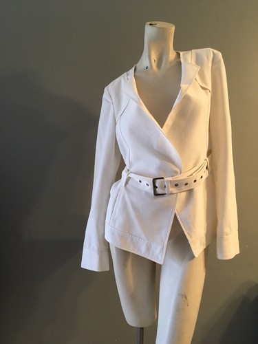 salvatore ferragamo white buckle belt buckle Long Sleeves Women’s Jacket Size 44