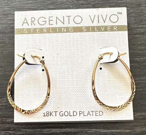 Argento Vivo Hoop Sterling Silver 18kt Gold Plated Hoop Earrings