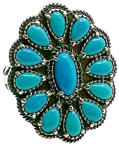 Carolyn Pollack American West Sterling Sleeping Beauty Turquoise Cluster Ring 7