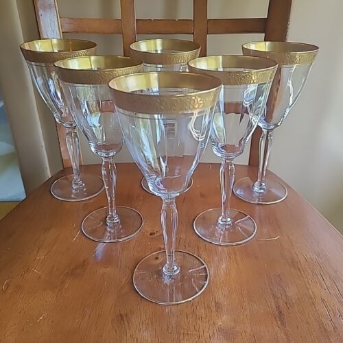 Glastonbury Lotus Rambler Rose 1125 G Encrusted Optic Water Goblets SET 6