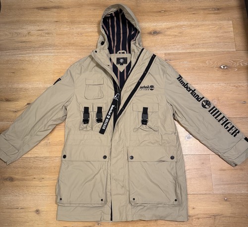 Hilfiger X Timberland Cargo Parka Jacket MED Beige UNISEX OVERSIZED med RARE ?