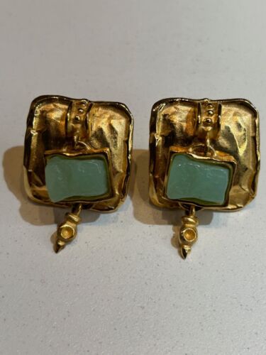 stunning vintage Givenchy green stone, g plated pierced earrings