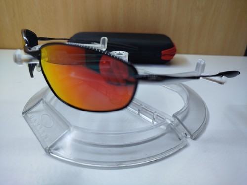 oakley whisker titanium 60 mm size original sunglasses ruby red lenses