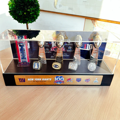 New York Giants 100th Anniversary Collection 4Trophy & 4 Rings With Display Case