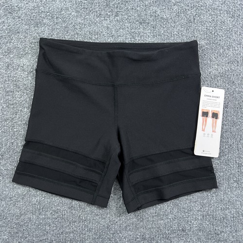 Alo Yoga Womens Shorts Small Black Emma Short Stretch Mesh Dry Wicking Logo *
