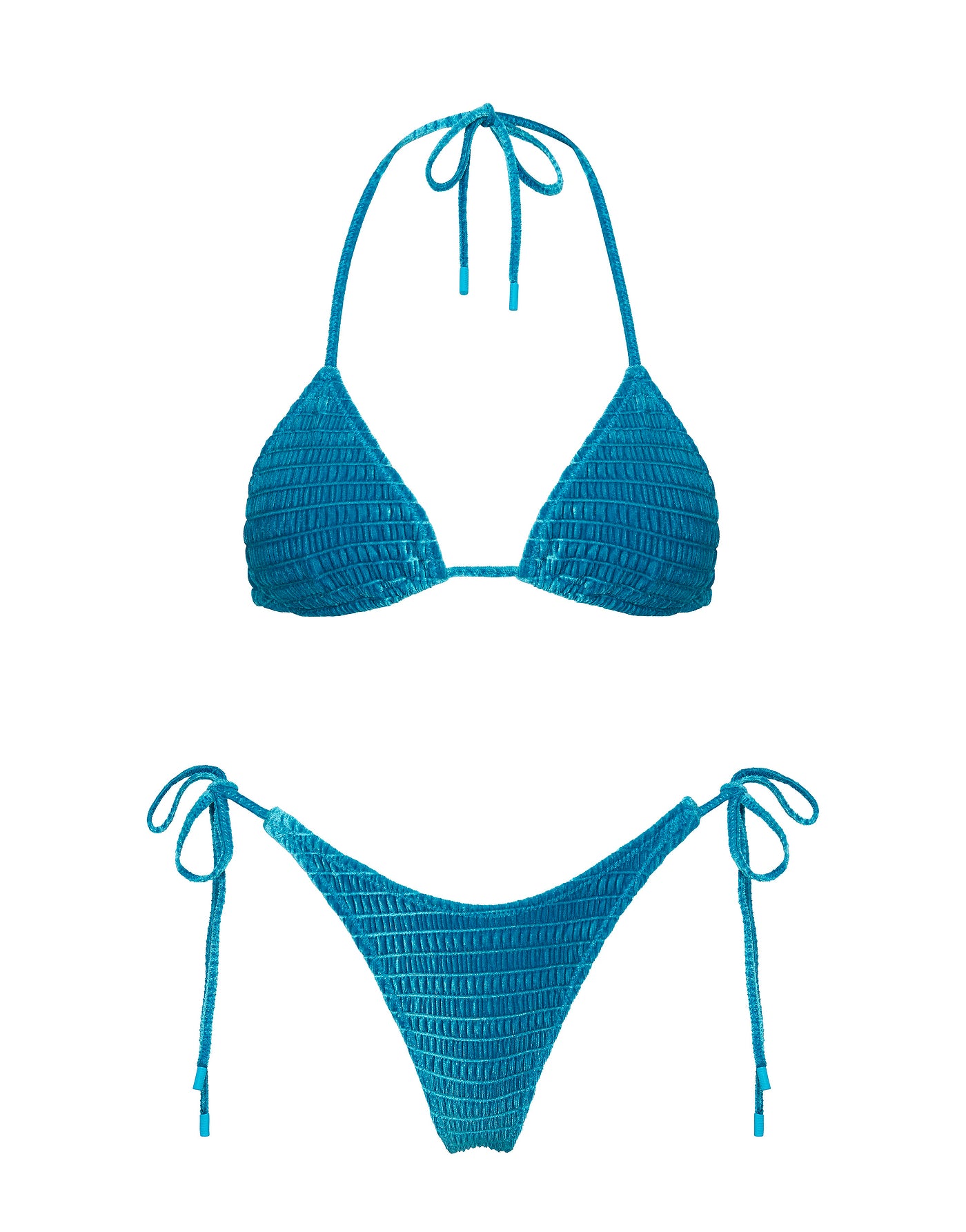 VINCA   MAURA Blue Velvet Triangle Bikini Set