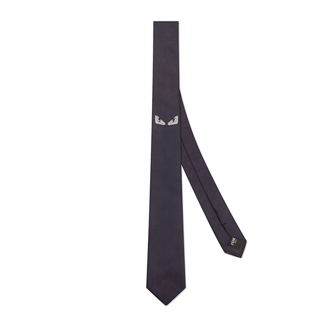 FENDI Monster Eyes Dark Blue Silk Tie