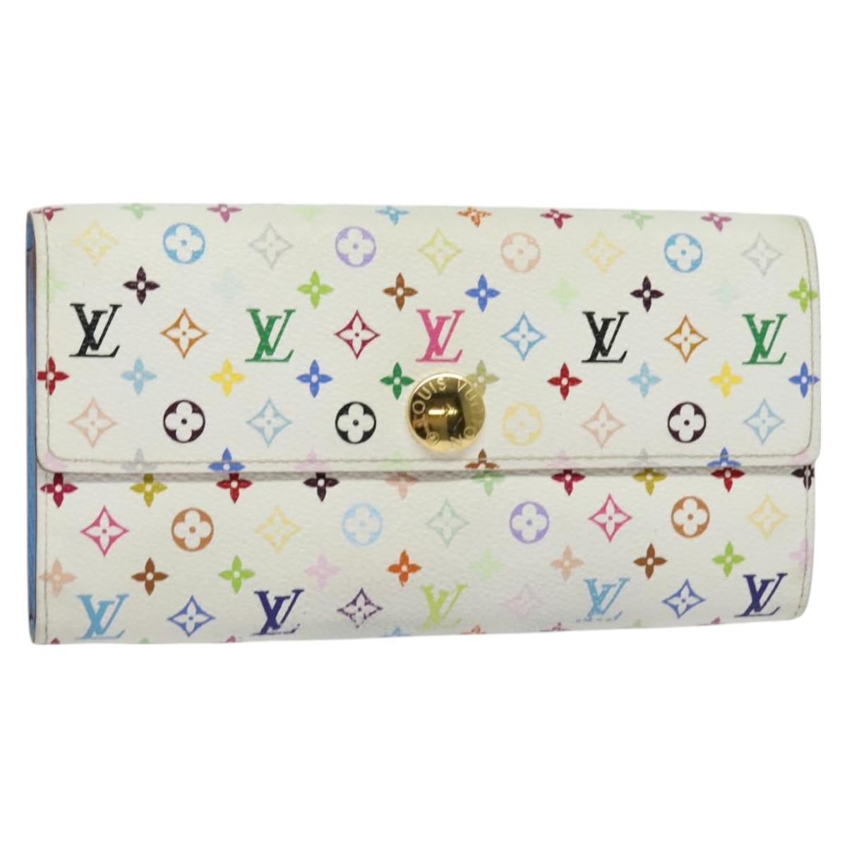 LOUIS VUITTON Multicolor Portefeuille Sarah Wallet White M93532 LV Auth 122993