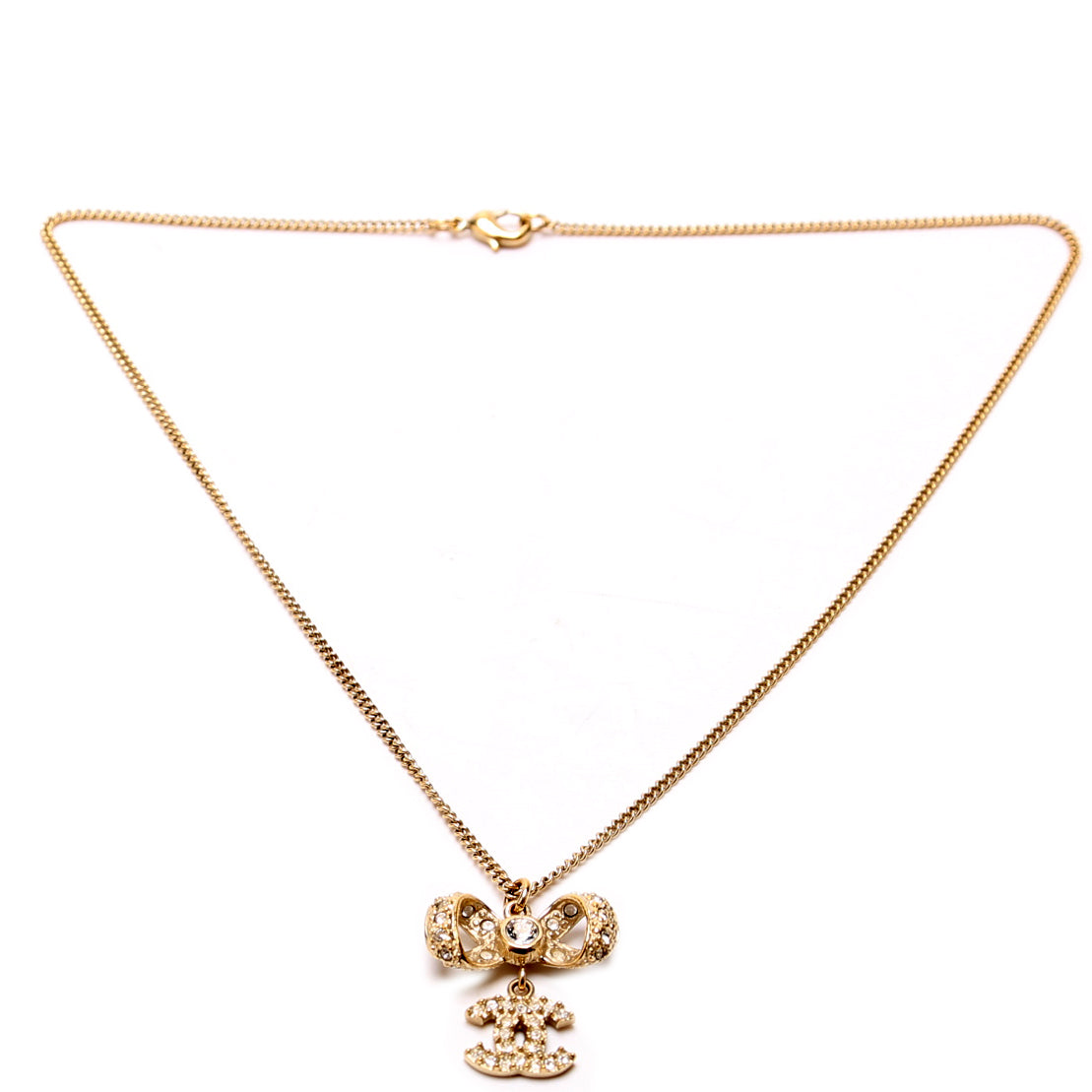 CHANEL Crystal CC Bow Necklace