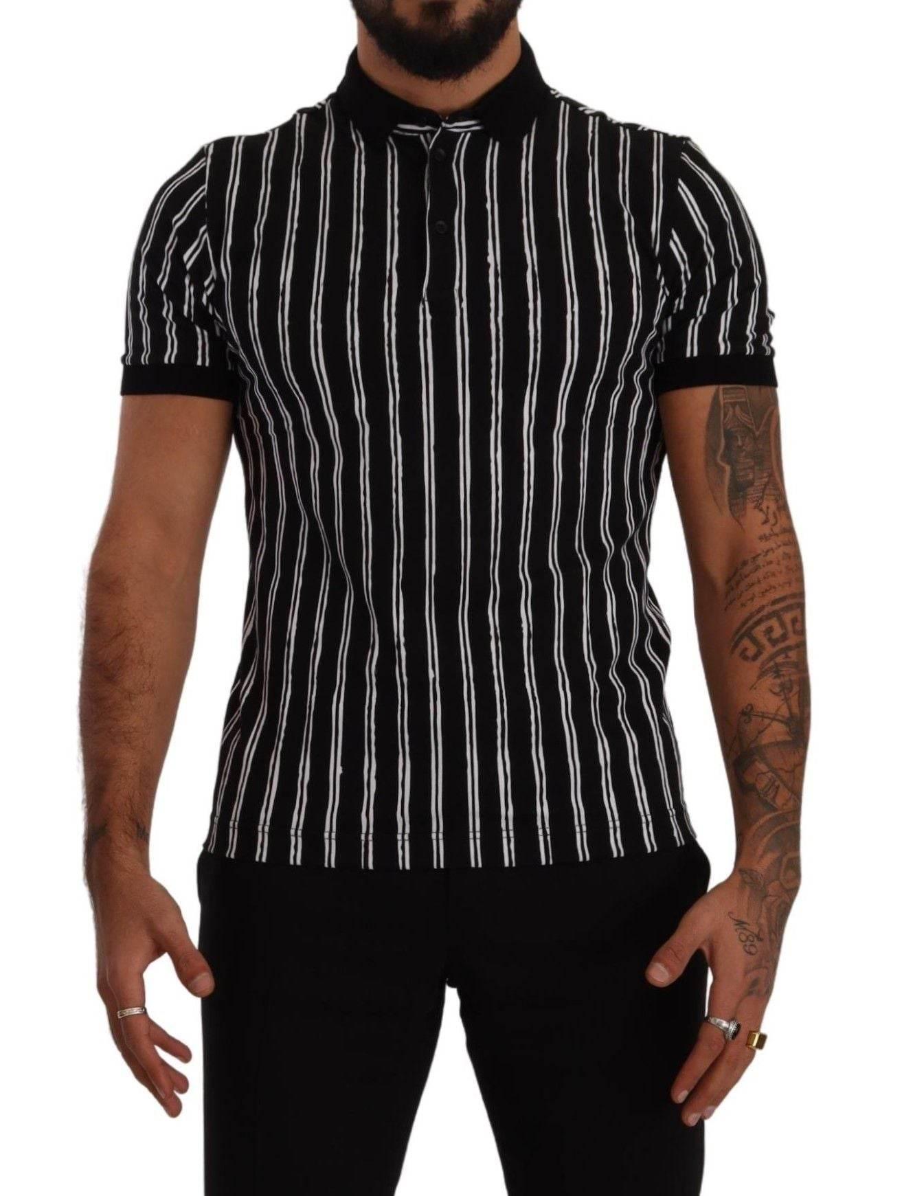 DOLCE & GABBANA Dolce & Gabbana Elegant stribet polo t shirt i sort
