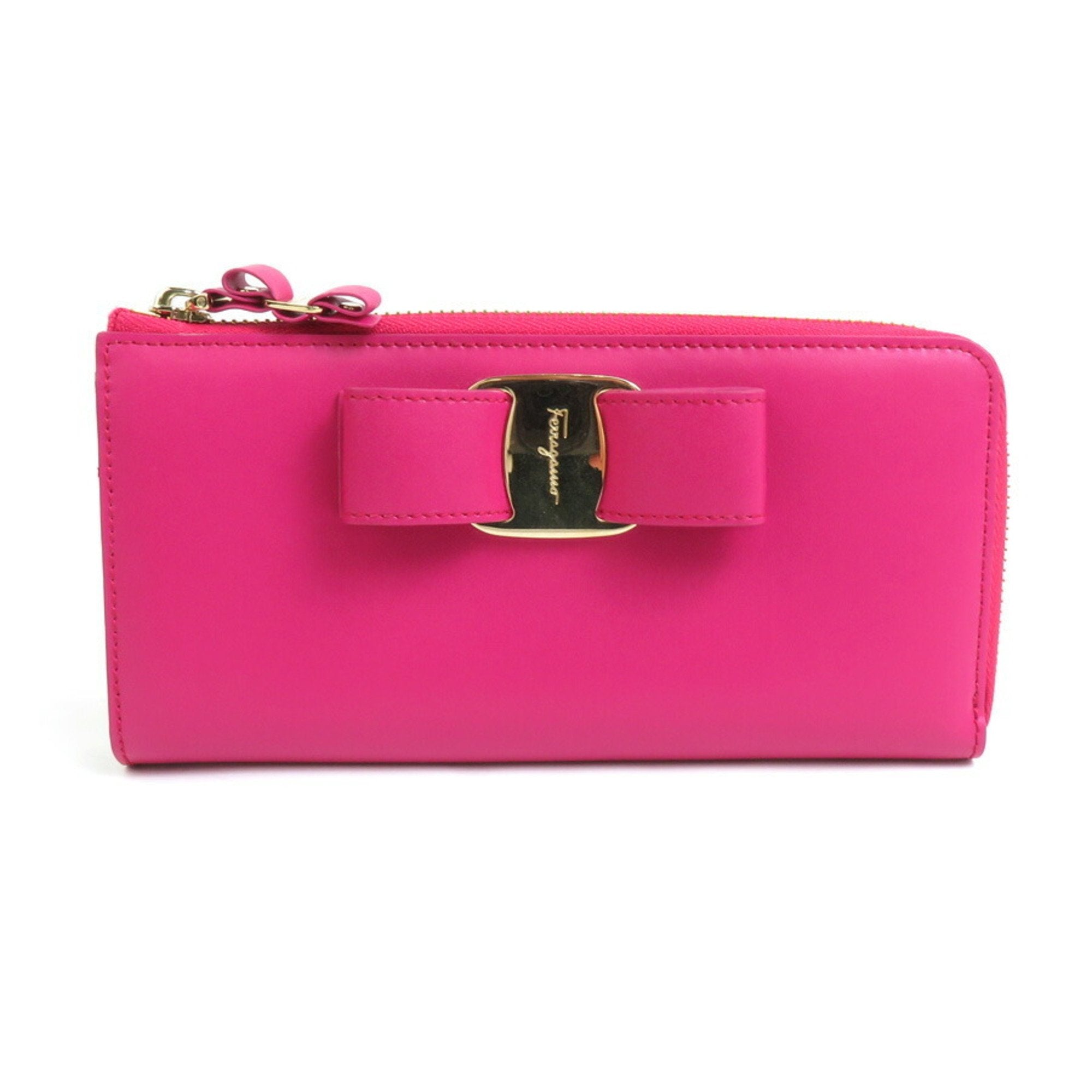Salvatore Ferragamo Round Long Wallet Vara Ribbon Leather Pink Women's h30778a
