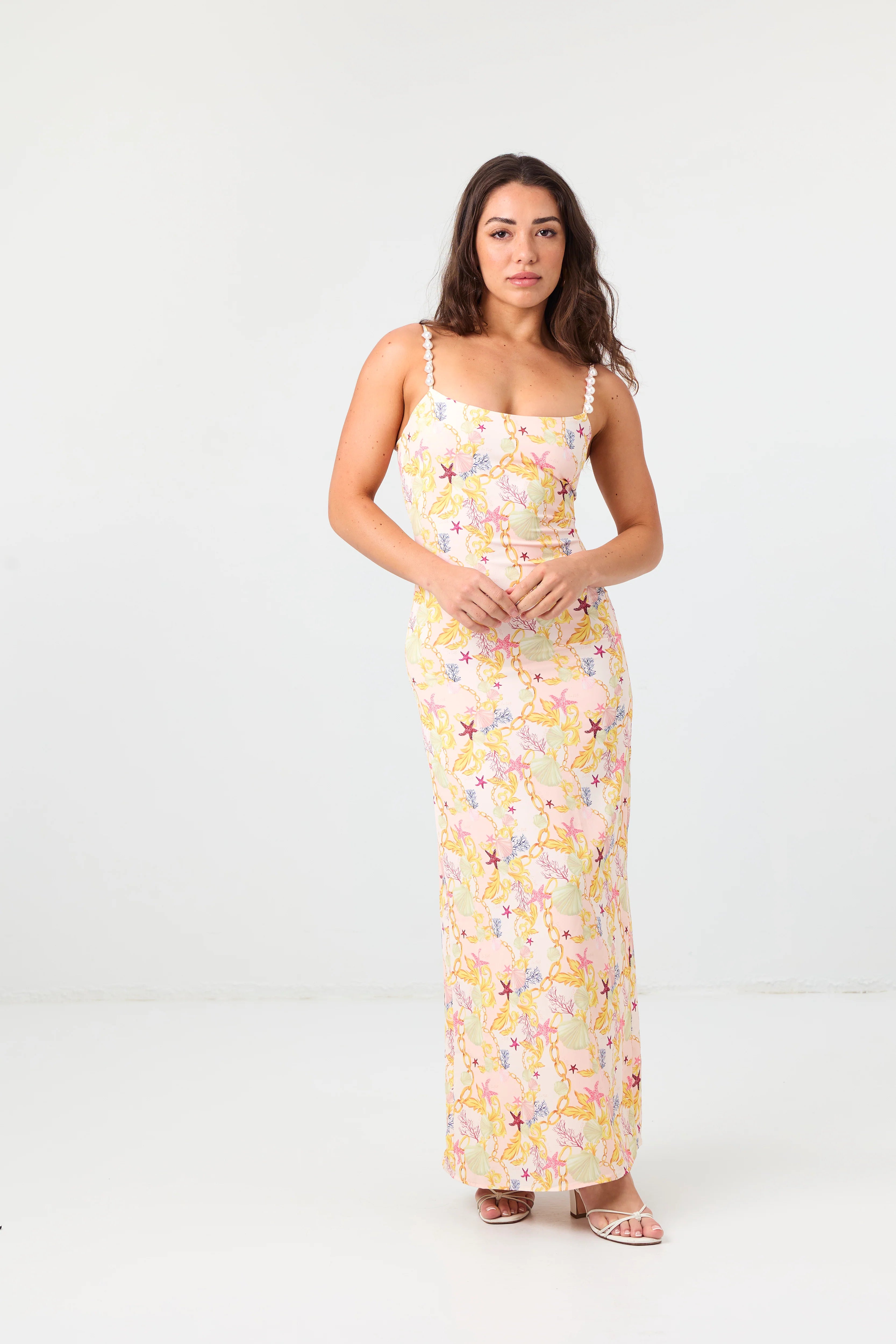 LA PORTE SWIM STAR SHELL PEARL SLIP MAXI DRESS
