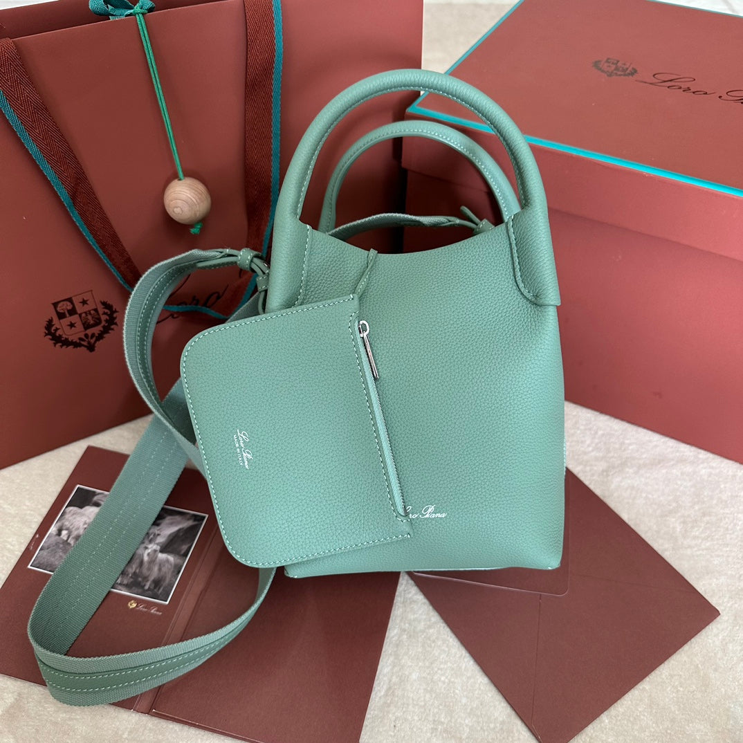 LORO PIANA BAG SMALL 21 BALE BAG IN GREEN MINT GRAINED CALFSKIN