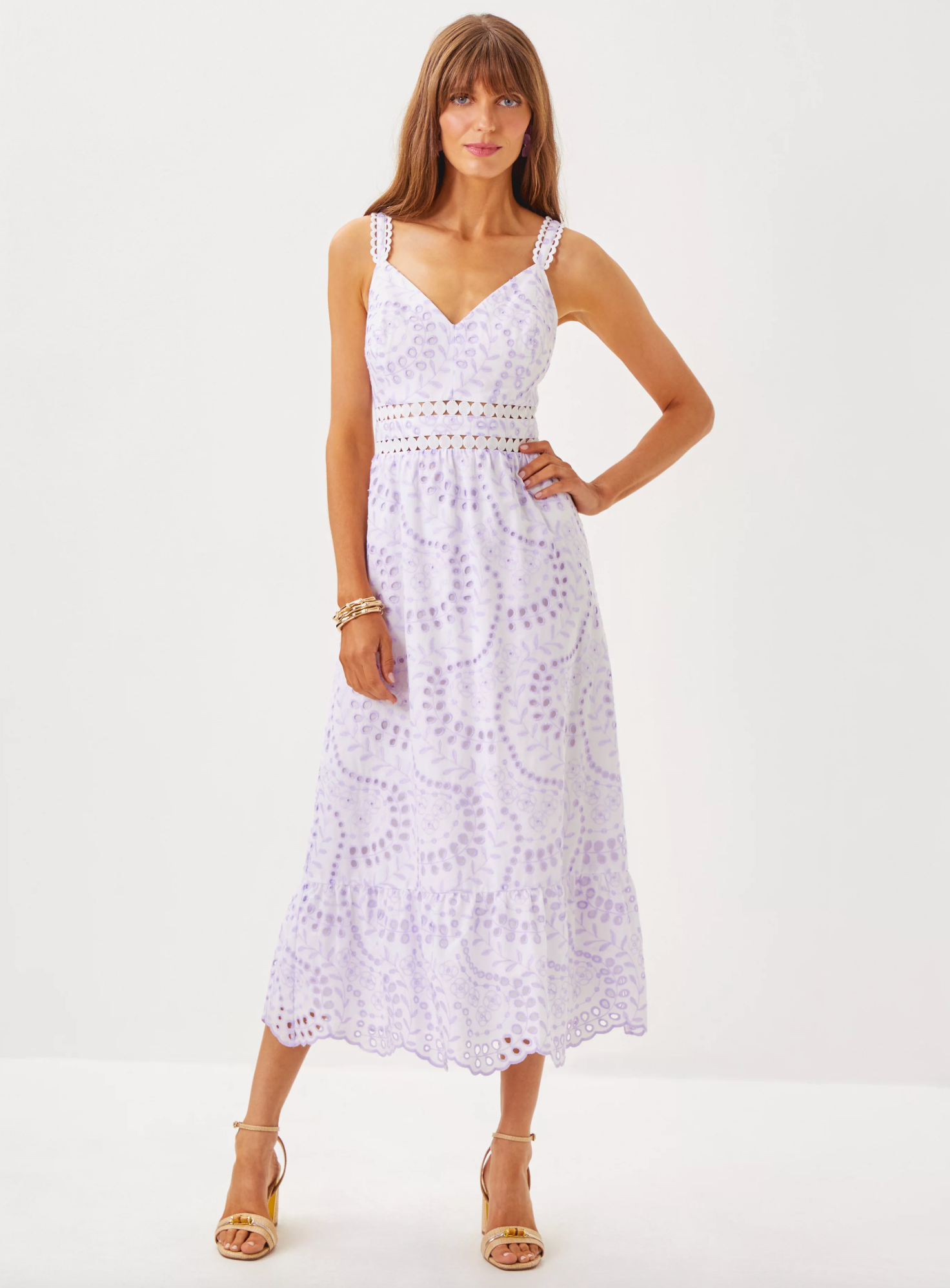 LILLY PULITZER Tiah Midi Dress   Water Hyacinth Dancing Daisies Eyelet