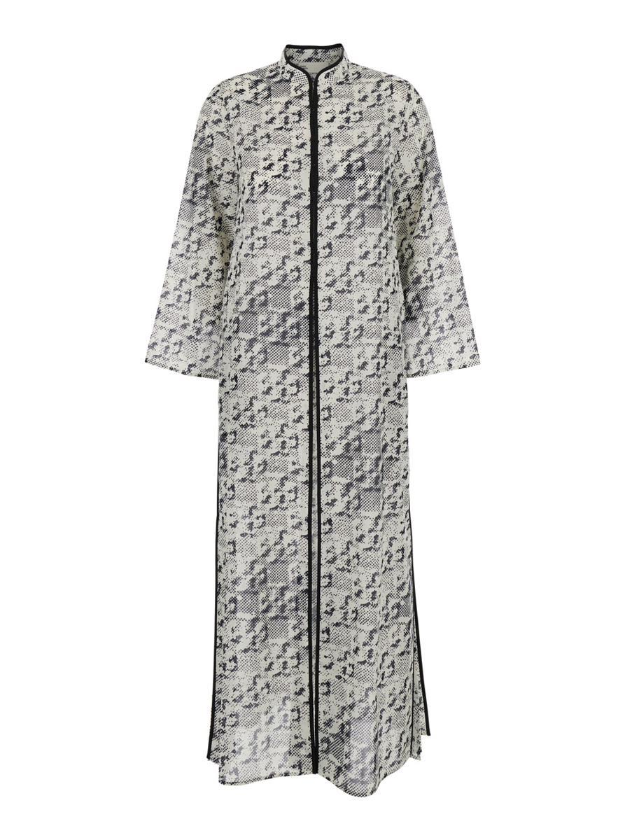 TORY BURCH Grey Kaftan With Contrasting Trims And Eyelet Closure On The Front In Silk And Cotton Blend Woman