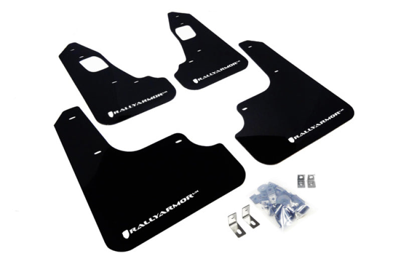 Rally Armor 08 17 Mitsubishi EVO X Black UR Mud Flap w/ White Logo