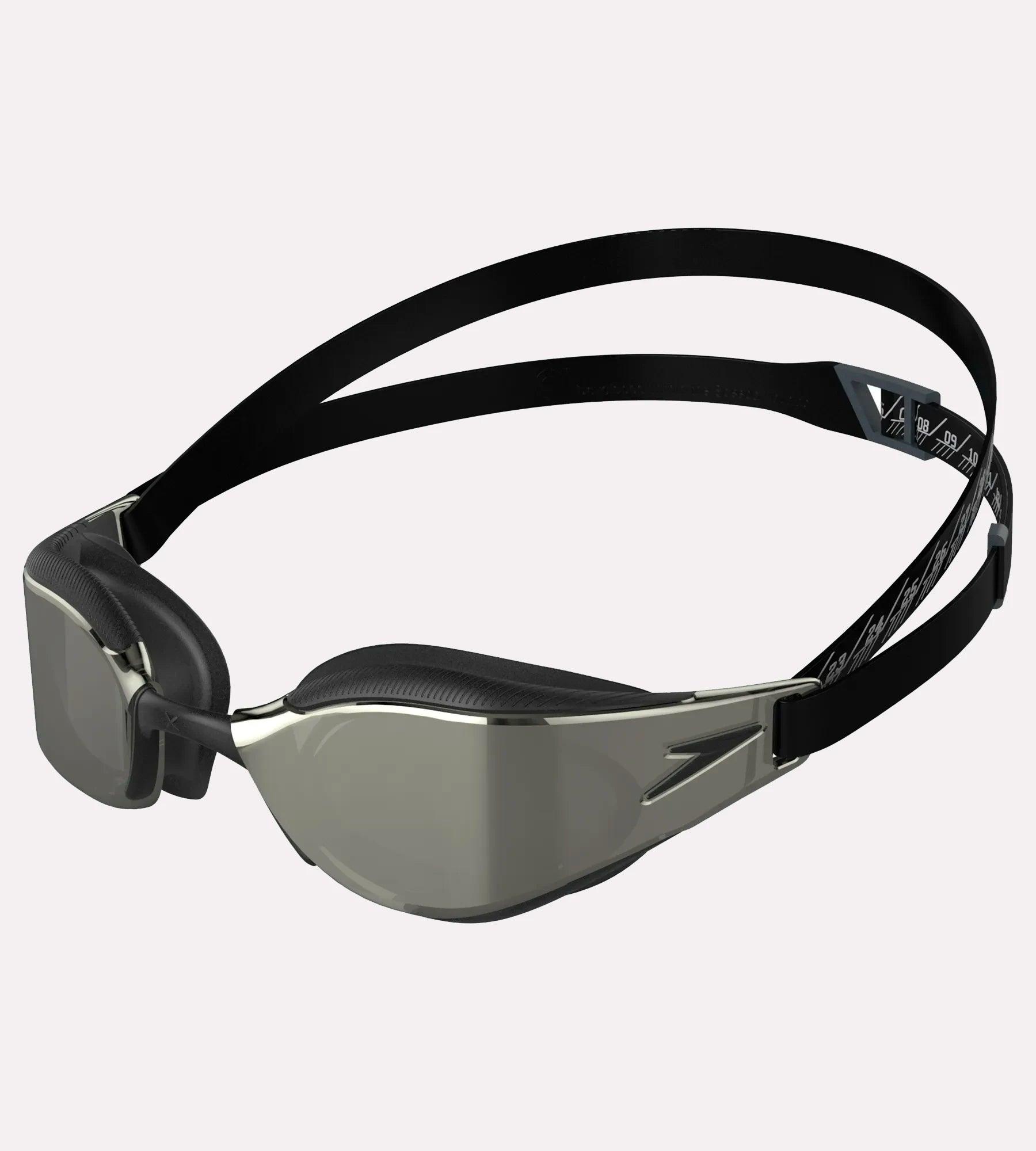 SPEEDO Unisex Adult Fastskin Hyper Elite Hydroscopic Curved Mirror Lens Swim Goggles   Black & Silver