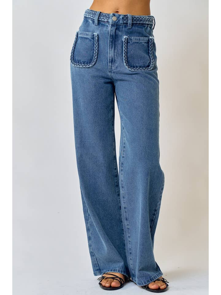 LALAVON STRAIGHT FRONT TWO POCKET LEG LONG DENIM PANTS