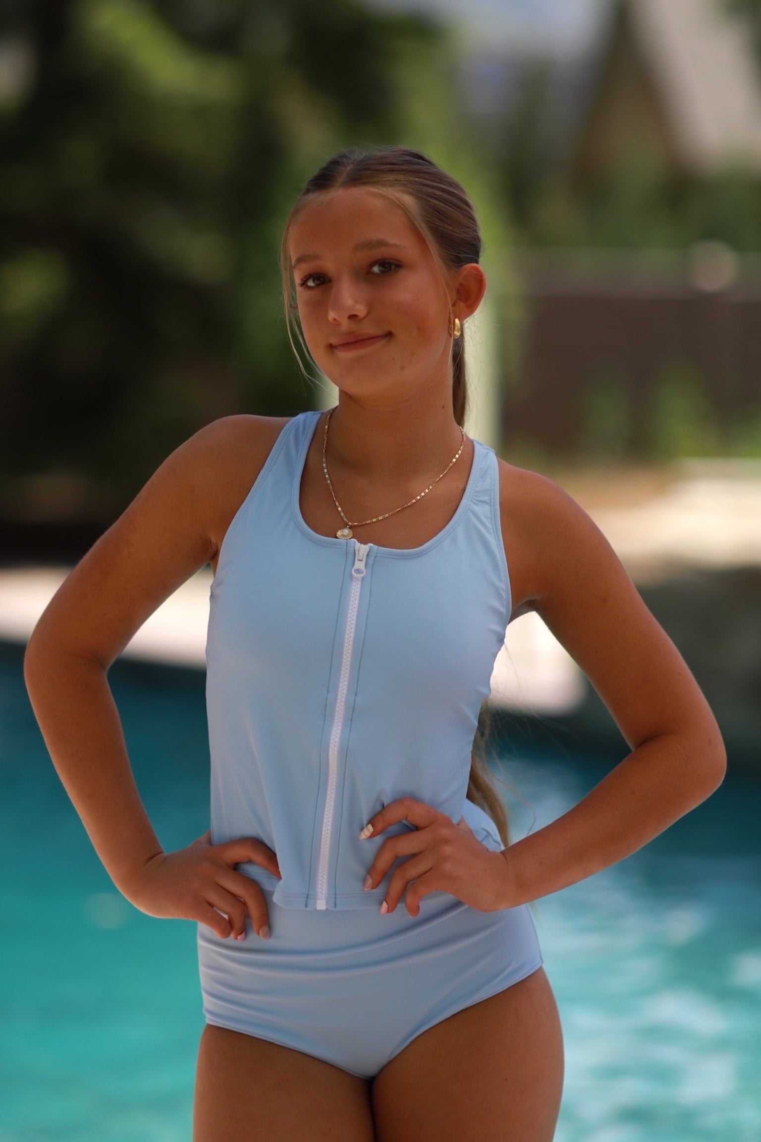 RAD SWIM Tween Allie   Misty Blue Zipper Tankini    *New*