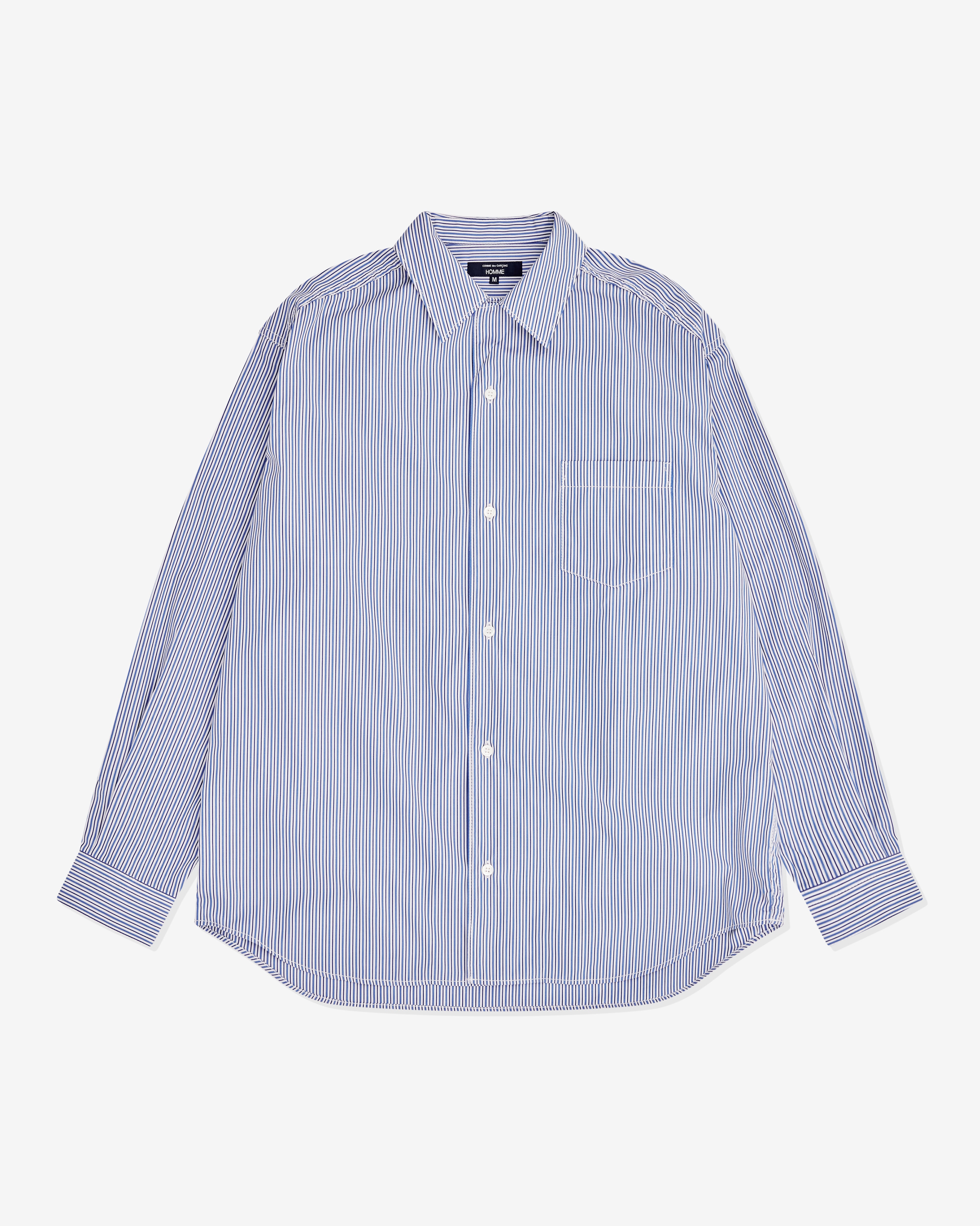 CDG Homme   Men's Cuban Collar Striped Shirt   (White Blue)