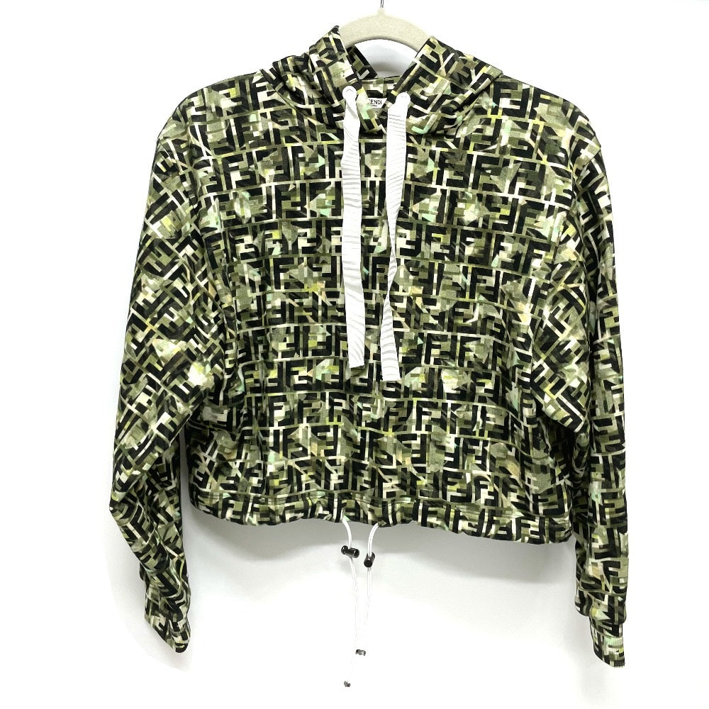 FENDI Hoodie FS7035 cotton green FF Zucca pullover Women XXS Used Authentic