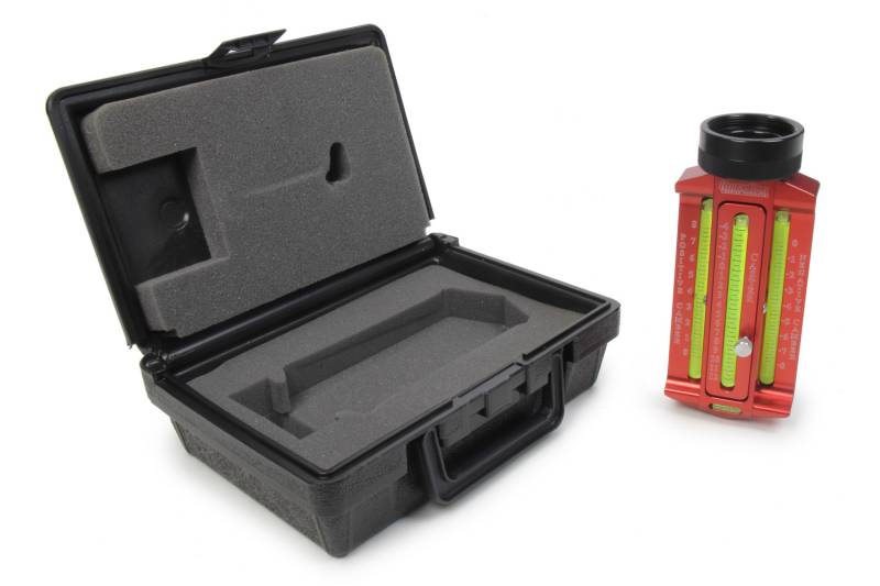 QUICKCAR RACING PRODUCTS QuickCar Caster/Camber Gauge   Castor Range Minus 4 to Plus 12 Degrees   5 Wide Spindle/Hub Adapter   Carry Case   Red
