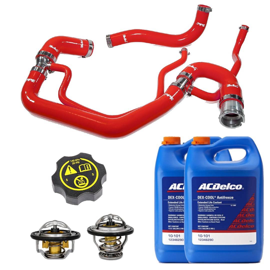 PPE Red Radiator Hoses/Thermostats/GM Coolant & Cap For 07 10 6.6L Duramax LMM