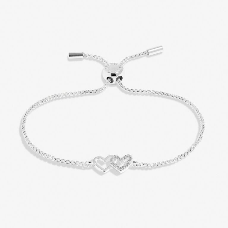 Joma Jewellery  Pave Linked Hearts   Silver Mini Charms Slider Bracelet