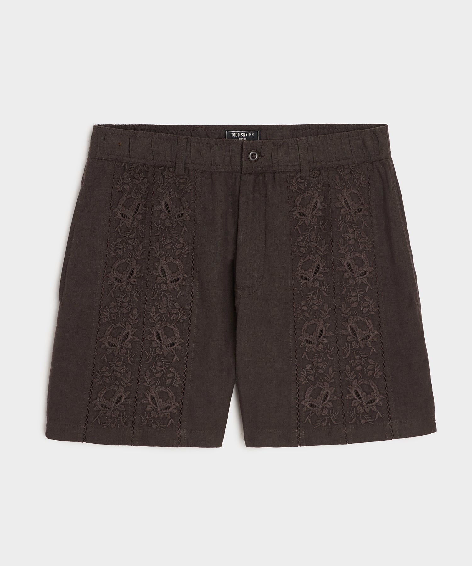 TODD SNYDER 5" Embroidered Linen Beachcomber Short