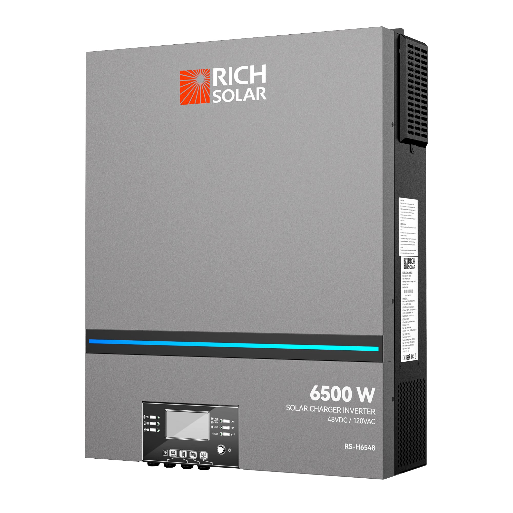 RICH SOLAR NOVA 6K    6500 Watt (6.5kW) 48 Volt Off Grid Hybrid Solar Inverter   550V PV Input   Powerful 6500W 48V Hybrid Inverter for RVs, Cabins, Tiny Homes, ADUs, Residential, Commercial, Off Grid   UL Certified