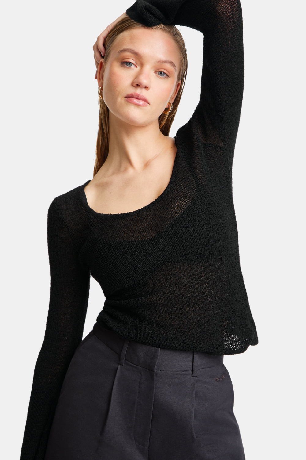TALA Multiway Long Sleeve Resort Knit Top   Shadow Black